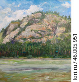 Altai mountain near the river, oil painting. Стоковое фото, фотограф Aleksandra Serova / Фотобанк Лори