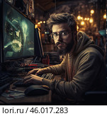 Дизайнер работает за компьютером. Стоковое AI-изображение, AI-художник Смирнова Светлана / Фотобанк Лори