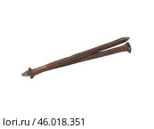 Two old rusty nail isolated on a white background. Стоковое фото, фотограф Елена  Попкова / Фотобанк Лори