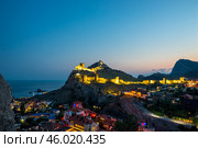 Evening view of the old picturesque Genoese fortress in the city of Sudak. Crimean Peninsula. Russia (2021 год). Стоковое фото, фотограф Константин Лабунский / Фотобанк Лори