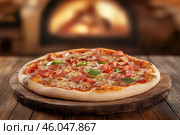Freshly Baked Pizza in a Cozy Atmosphere. Стоковое AI-изображение, AI-художник Башкирова Анна / Фотобанк Лори