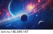 The birth of a supernova on a widescreen image. The Big Bang. Multicolored nebulae and stars. Parade of paneths in the universe, stars and a cosmic body. Стоковое AI-видео, аниматор ALLA YURTAYEVA / Фотобанк Лори