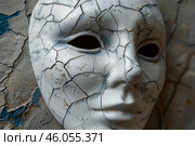 Cracked white mask symbolizing aging and decaying beauty. Стоковое AI-изображение, AI-художник Иван Рябоконь / Фотобанк Лори