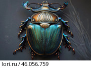 Metallic beetle posing with iridescent elytra and thorax showing beautiful colors. Стоковое AI-изображение, AI-художник Иван Рябоконь / Фотобанк Лори