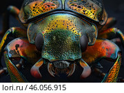Colorful jewel beetle posing in extreme close up showing iridescent exoskeleton. Стоковое AI-изображение, AI-художник Иван Рябоконь / Фотобанк Лори