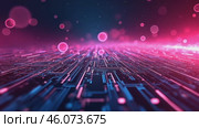 Computer generated image of a cityscape with a pink and blue color scheme. Стоковое AI-видео, аниматор Sergey Grishin / Фотобанк Лори