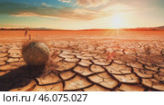 Cracked desert land with tumbleweed. Water problems, global warming, drought, water shortage in the world, health problems, poverty and misery in countries. Climate change: from friendship to green grove. Стоковое AI-видео, аниматор ALLA YURTAYEVA / Фотобанк Лори