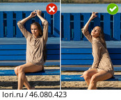 Common mistakes in female posing and how to avoid them. Photo poses. Стоковое фото, фотограф Андрей Аркуша / Фотобанк Лори