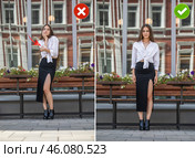 Common mistakes in female posing and how to avoid them. Photo poses. Стоковое фото, фотограф Андрей Аркуша / Фотобанк Лори
