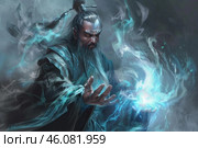 Powerful monk conjuring energy ball with magic and spiritual power. Стоковое AI-изображение, AI-художник Иван Рябоконь / Фотобанк Лори