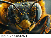 Bumblebee covered in pollen, a close up of a pollinator in action. Стоковое AI-изображение, AI-художник Иван Рябоконь / Фотобанк Лори