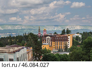 Kislovodsk Kurortny Boulevard aerial panoramic view. Kislovodsk is a spa city in Caucasian Mineral Waters region, Stavropol Krai, Russia. Стоковое фото, фотограф Ольга Сейфутдинова / Фотобанк Лори