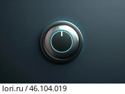 Power button showing standby mode glowing on a dark background. Стоковое AI-изображение, AI-художник Иван Рябоконь / Фотобанк Лори