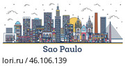 Outline Sao Paulo Brazil City Skyline with Colored Buildings Isolated on White. Стоковая иллюстрация, иллюстратор Игорь Сорокин / Фотобанк Лори
