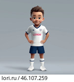 3d cartoon cute young soccer player in football uniform. Стоковая иллюстрация, иллюстратор Максим Гребешков / Фотобанк Лори