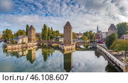 Panorama of bridge Ponts Couverts, Strasbourg (2016 год). Стоковое фото, фотограф Boris Breytman / Фотобанк Лори