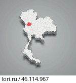 Kamphaeng Phet province location Thailand 3d map. Стоковая иллюстрация, иллюстратор Максим Гребешков / Фотобанк Лори