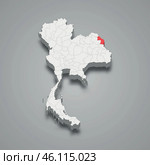 Nakhon Phanom province location Thailand 3d map. Стоковая иллюстрация, иллюстратор Максим Гребешков / Фотобанк Лори