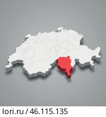 Ticino cantone location within Switzerland 3d map. Стоковая иллюстрация, иллюстратор Максим Гребешков / Фотобанк Лори