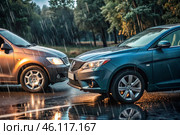 Cars get into accidents, accidents on the road. Damaged, crashed cars on the highway. The concept of car insurance. Стоковое AI-изображение, AI-художник Photojuli / Фотобанк Лори
