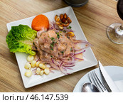 Seafood ceviche from hake with onion and vegetables. Стоковое фото, фотограф Яков Филимонов / Фотобанк Лори
