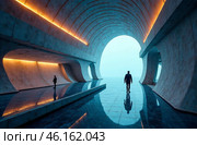 Retrofuturism interior of the building, free space corridor. AI Generative. Стоковое AI-изображение, AI-художник Spirit River / Фотобанк Лори