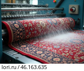 Automatic washing and cleaning of carpets. Industrial line for washing carpets. Стоковое AI-изображение, AI-художник Евгений Ткачёв / Фотобанк Лори