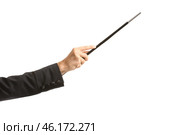 Hand of illusionist with magic wand on white background. Стоковое фото, фотограф Pixel_shot / Фотобанк Лори