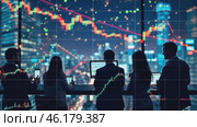 The graph shows a downward trend, and the people are looking at it intently. Стоковое AI-видео, аниматор Sergey Grishin / Фотобанк Лори