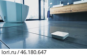 Smart sensor detecting moisture on modern bathroom floor for home automation. Стоковое видео, видеограф Zakharova Natasha / Фотобанк Лори