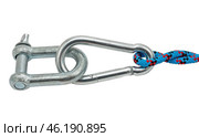 Карабин и веревка на белом фоне. Carabiner and rope on a white background. Стоковое фото, фотограф Татьяна Д / Фотобанк Лори