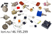 Радиодетали разного типа на белом фоне. Radio components on a white background. Стоковое фото, фотограф Татьяна Д / Фотобанк Лори