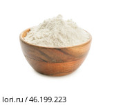 Bowl with rice flour on white background. Стоковое фото, фотограф Pixel_shot / Фотобанк Лори