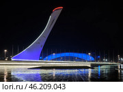 Bowl of the olympic flame Firebird in Sochi at night, Russia. Редакционное фото, фотограф Сергей Пристяжнюк (Serg Zastavkin) / Фотобанк Лори