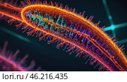 one bacteriao of Mycoplasma pheumoniama. Microscopic View Reveals Vibrant Details of a Bacterium in Captivating Color at the Cellular Scale. Стоковое AI-изображение, AI-художник Оксана Медведева / Фотобанк Лори
