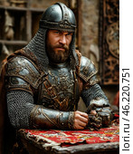 Day of Remembrance of the Epic Hero Ilya Muromets. This date is included in the Russian calendar of unusual holidays and is celebrated annually on January 1. Ilya Muromets (full epic name - Ilya Muromets son Ivanovich) is one of the main heroes of the Old Russian and Russian epic. Hero, peasant's son, native of North-Eastern Rus' Стоковое AI-изображение, AI-художник Сергей Елизарьев / Фотобанк Лори