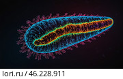 one bacteriao of Mycoplasma pheumoniama. Microscopic View Reveals Vibrant Details of a Bacterium in Captivating Color at the Cellular Scale. Стоковое AI-изображение, AI-художник Оксана Медведева / Фотобанк Лори