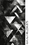 Abstract black and white geometric patterns create visual intrigue in modern art piece. Стоковое AI-изображение, AI-художник Юлия Гапеенко / Фотобанк Лори