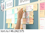 Young woman near scrum task board in office. Стоковое фото, фотограф Pixel_shot / Фотобанк Лори