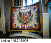 Копия полкового знамени Лейб-Гвардии Преображенского полка образца 1742 года, пожалованного императрицей Елизаветой Петеровной. Спасо-Преображенский всей гвардии собор. Санкт-Петербург. Редакционное фото, фотограф Ольга Визави / Фотобанк Лори