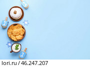 Beautiful composition for Hannukah on color background. Стоковое фото, фотограф Pixel_shot / Фотобанк Лори