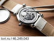 Clockmaker repairing watch at table, closeup. Стоковое фото, фотограф Pixel_shot / Фотобанк Лори