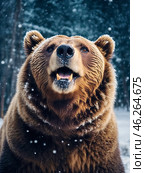 Brown bear awakened from hibernation. Стоковое AI-изображение, AI-художник Сергей Елизарьев / Фотобанк Лори