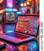 A small cart from the supermarket is on the laptop keyboard. The concept of online trading. Стоковое AI-изображение, AI-художник Евгения Харлампьева / Фотобанк Лори