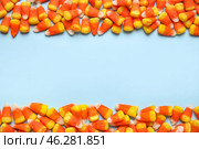 Composition with tasty Halloween candy corns on color background. Стоковое фото, фотограф Pixel_shot / Фотобанк Лори