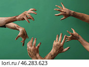 Hands of zombies on color background. Стоковое фото, фотограф Pixel_shot / Фотобанк Лори