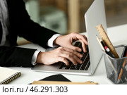 Woman using laptop at table. Concept of study. Стоковое фото, фотограф Pixel_shot / Фотобанк Лори