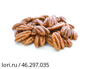 Tasty pecan nuts on white background. Стоковое фото, фотограф Pixel_shot / Фотобанк Лори