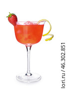 Glass of tasty cosmopolitan cocktail on white background. Стоковое фото, фотограф Pixel_shot / Фотобанк Лори