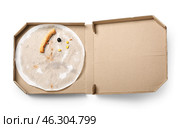 Cardboard box with pizza leftovers on white background. Стоковое фото, фотограф Pixel_shot / Фотобанк Лори